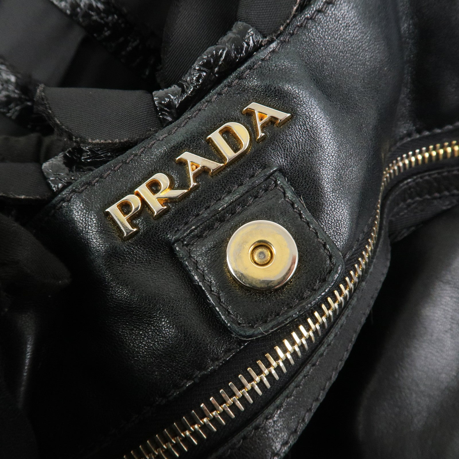 PRADA Patent Nylon Leather Shoulder Bag Hand Bag Black BR4176