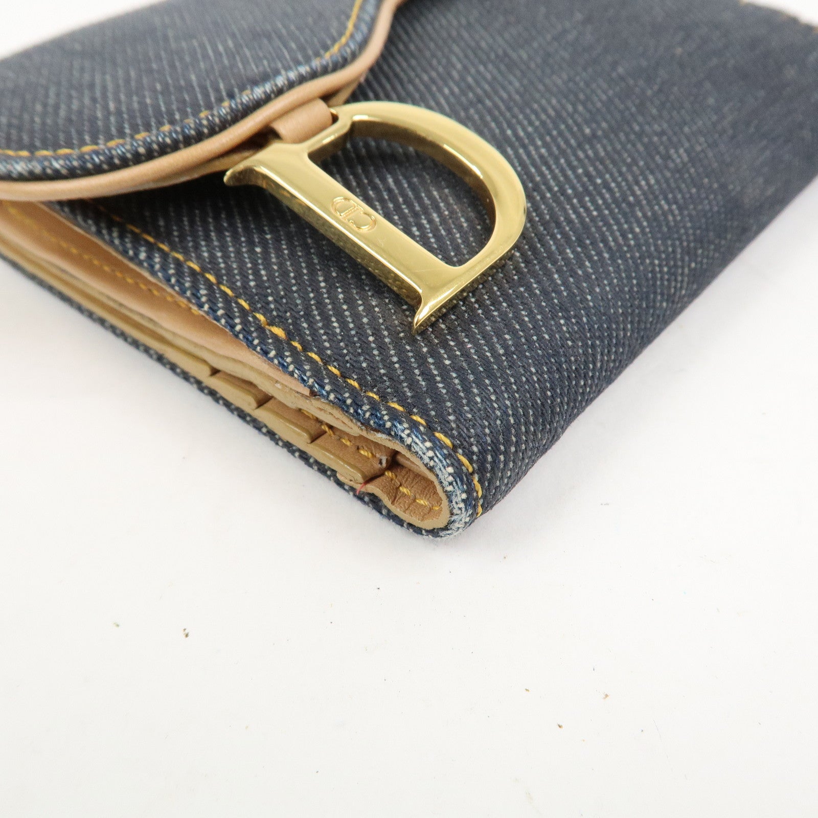 Christian Dior Saddle Denim Leather Compact Wallet Indigo Blue