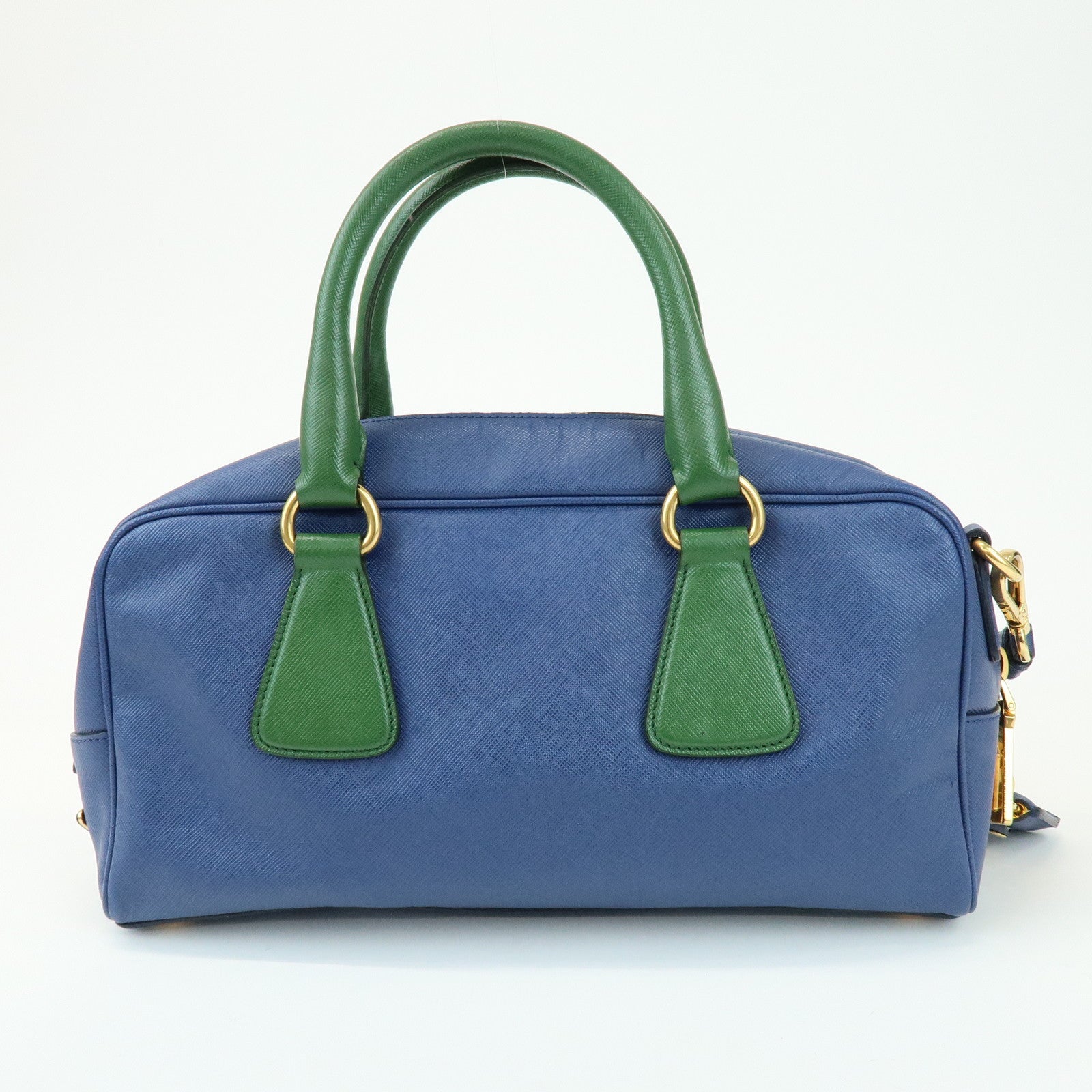 PRADA Triangle Logo 2Way Bag Hand Bag Shoulder Bag Blue Green