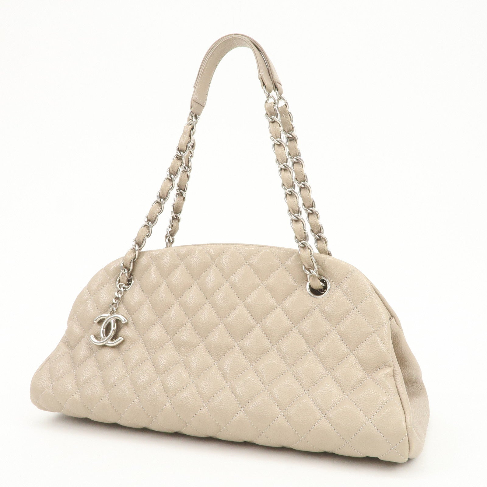CHANEL Mademoiselle Caviarskin Shoulder Bag Hand Bag Greige Silver
