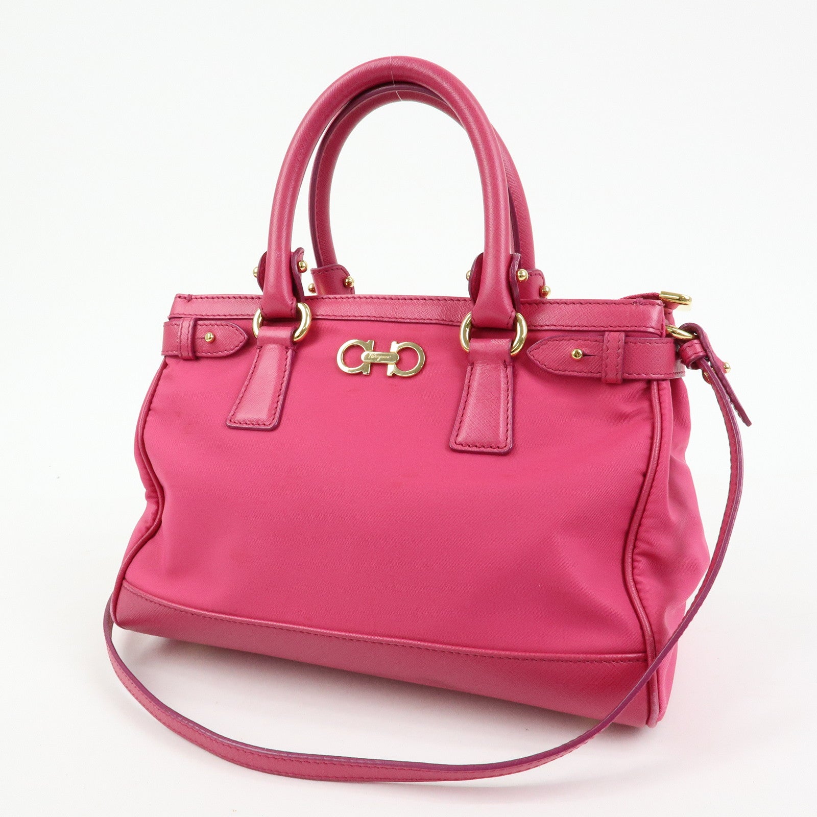 Ferragamo Gancini Nylon Leather 2Way Bag Hand Bag Pink