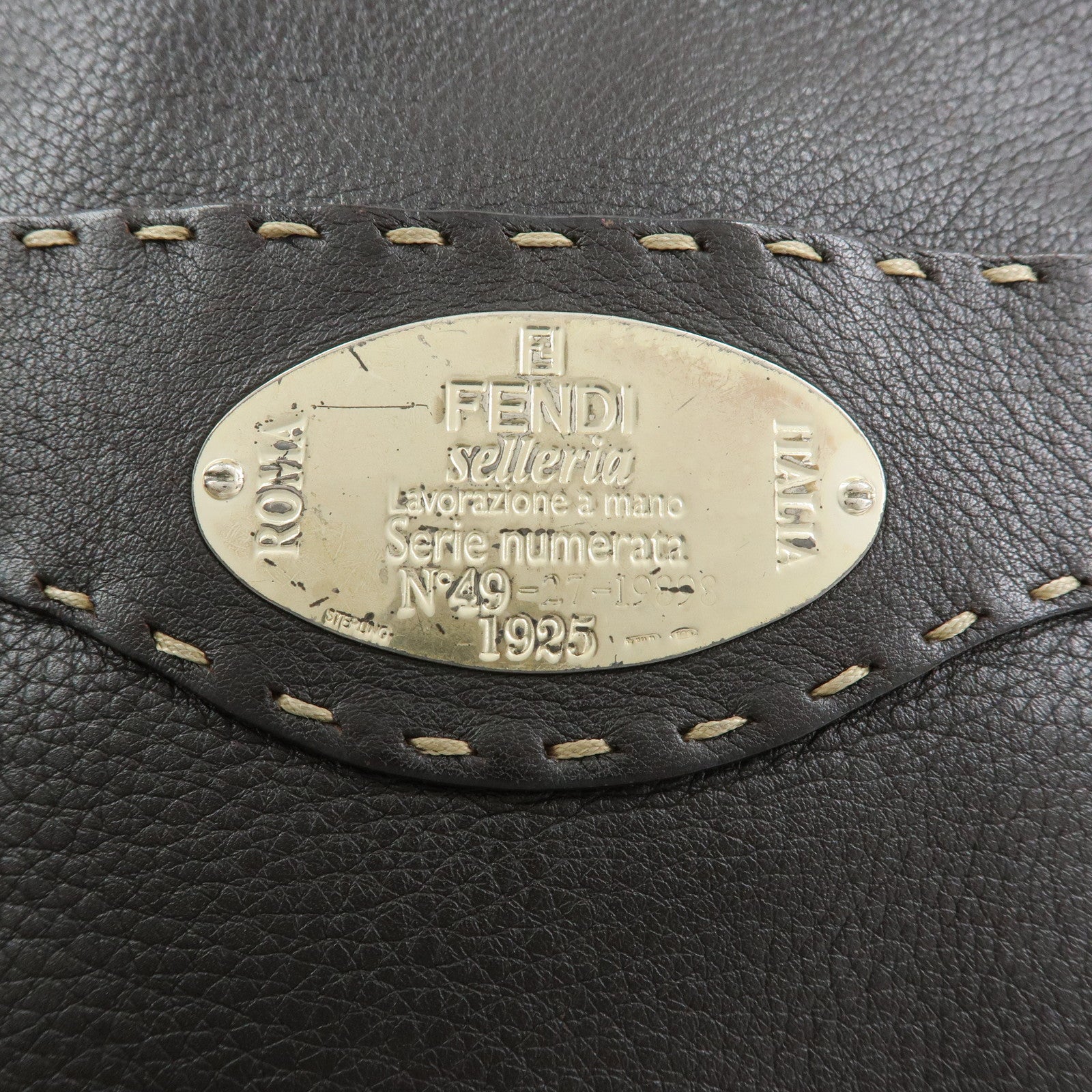 FENDI Selleria Leather Shoulder Bag Crossbody Bag Brown 8BT092