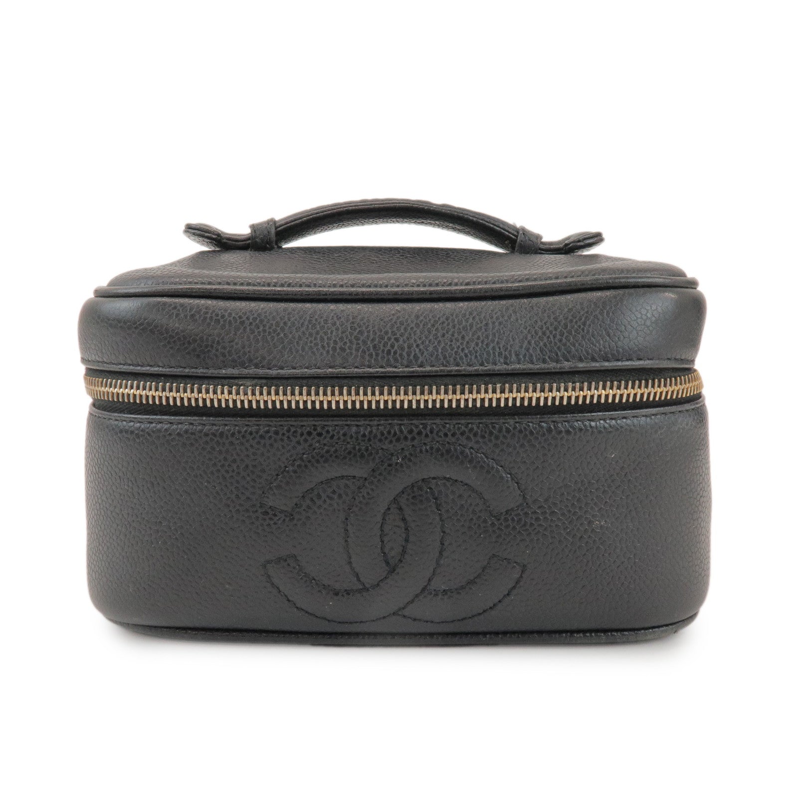 CHANEL COCO Mark Caviar Leather Vanity Bag Hand Bag Black A01997