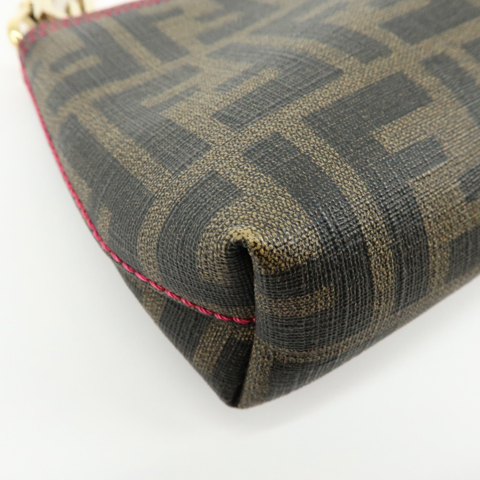 FENDI Zucca Print PVC Chain Accessory Pouch Hand Bag Pink 8BR592