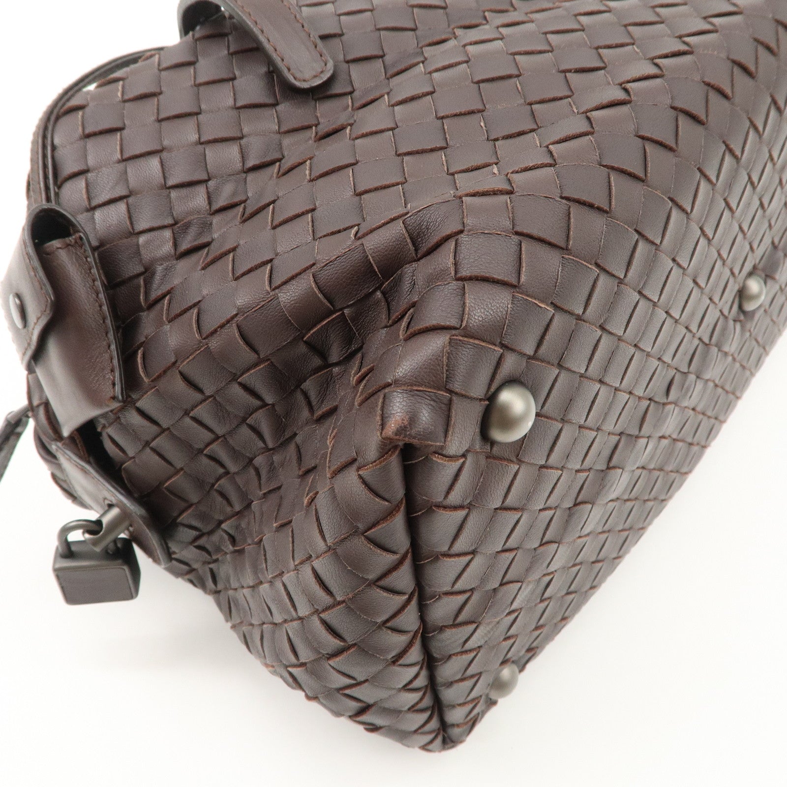 BOTTEGA VENETA Intrecciato Montaigne Leather Boston Bag Brown 173398 Used