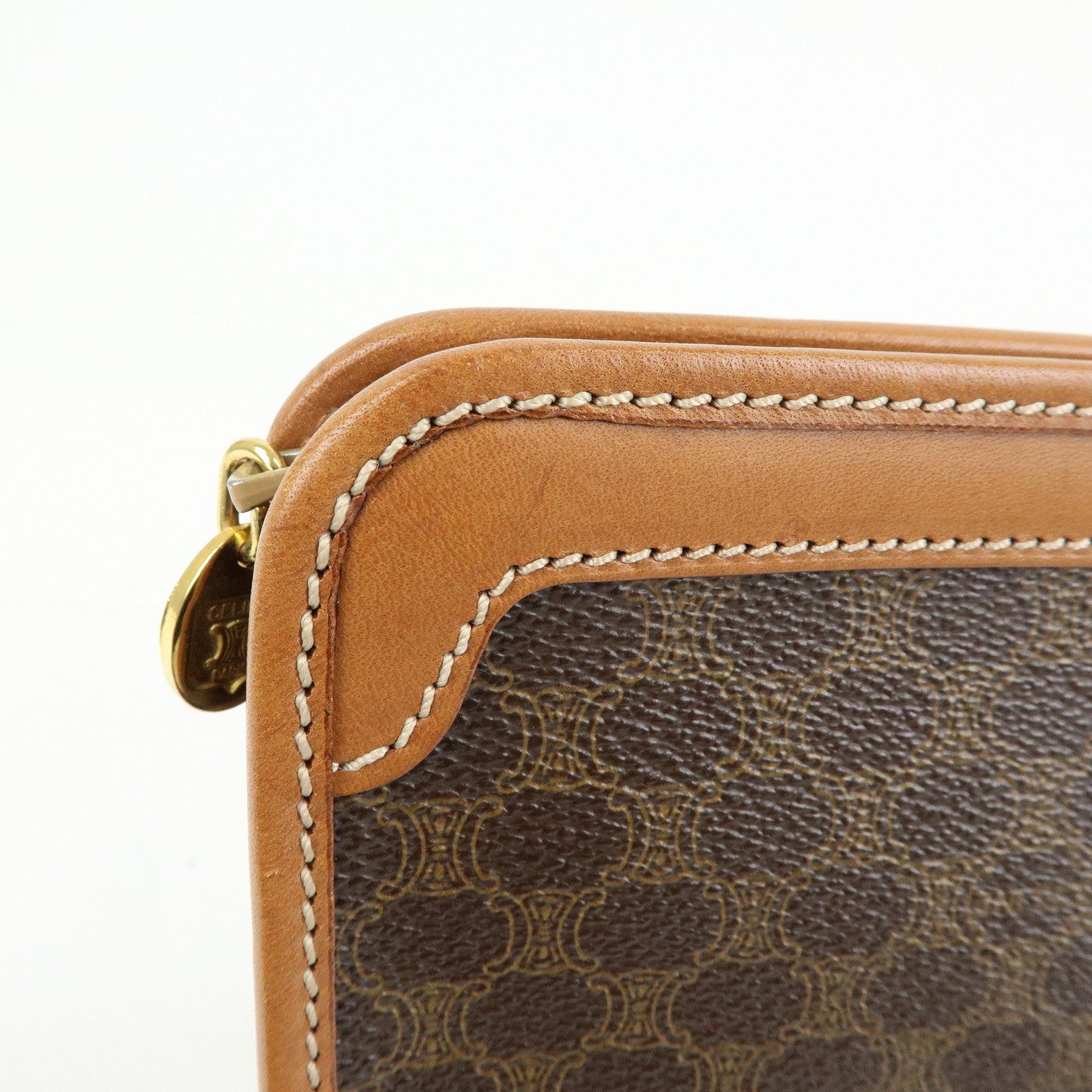 CELINE Macadam PVC Coated Canvas Leather Clutch Bag Pouch Brown