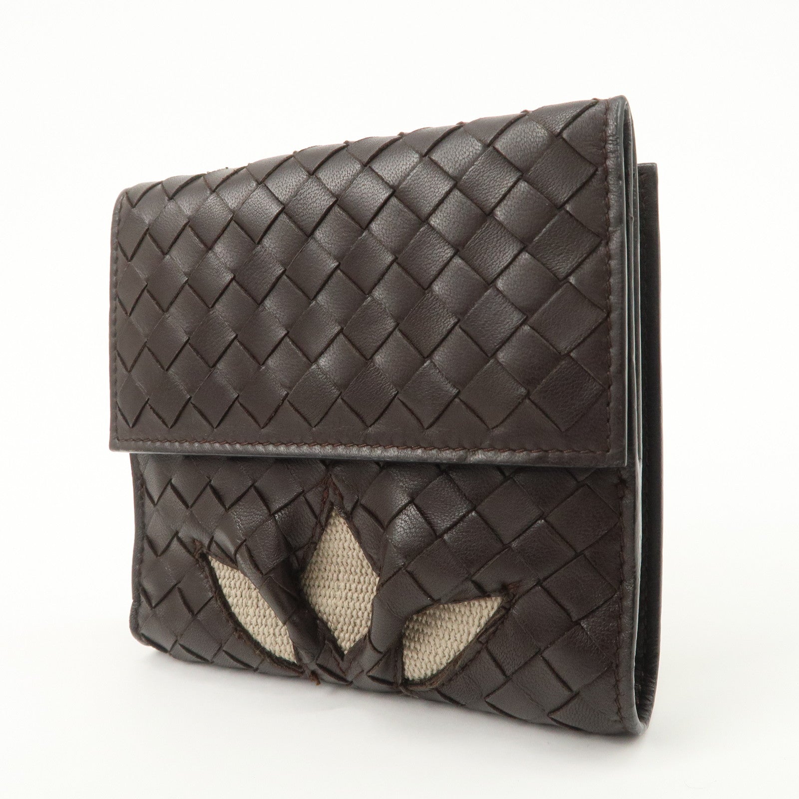 Bottega Veneta Intrecciato Leather Bi-fold Comact Wallet Brown