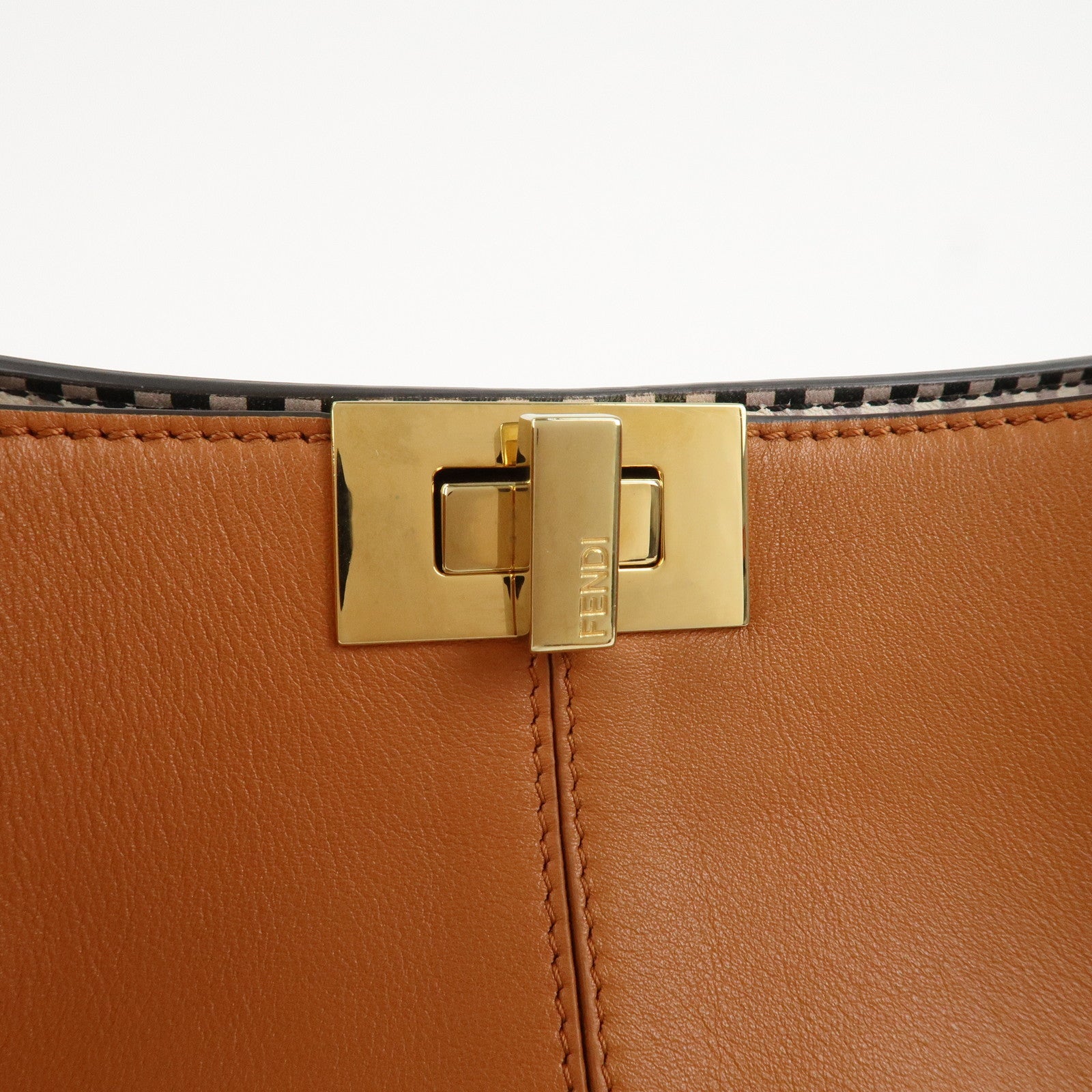 FENDI Peekaboo X Lite Leather 2Way Bag Shoulder Bag Brown 8BN310