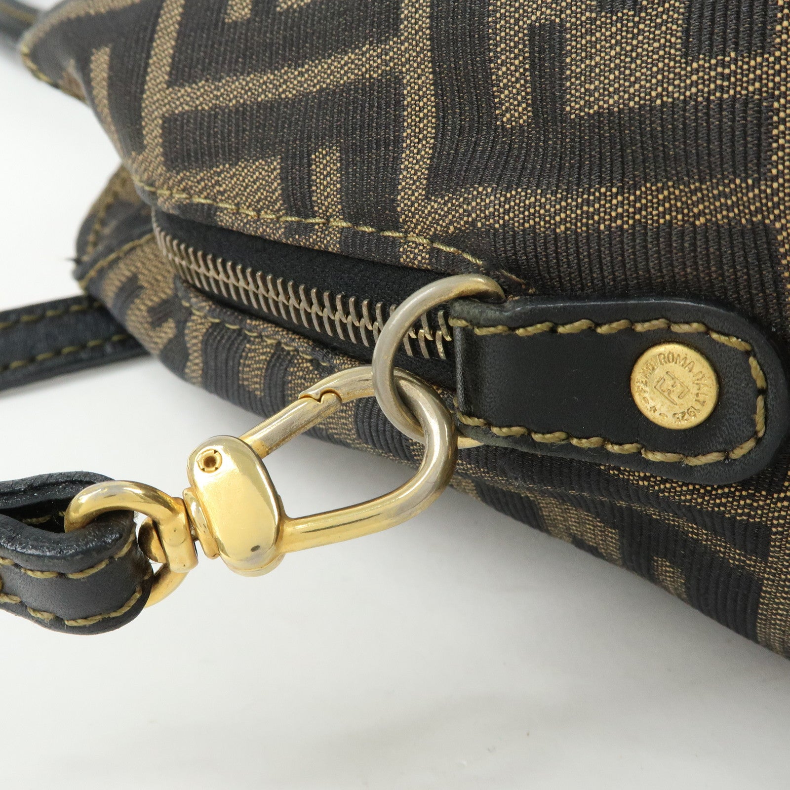 FENDI Zucca Canvas Leather 2Way Bag Hand Bag Shoulder Bag Brown