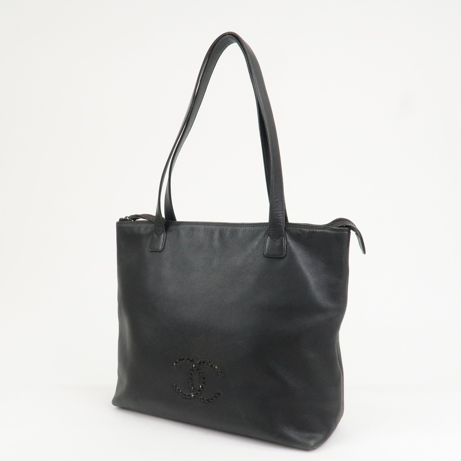 CHANEL COCO Mark Leather Tote Bag Shoulder Bag Black