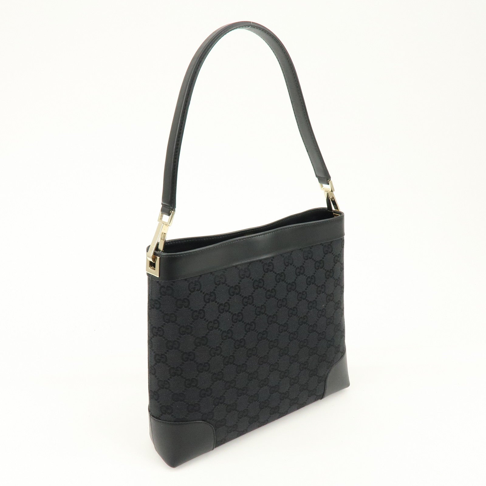 GUCCI GG Canvas Leather Shoulder Bag Hand Bag Black 33900
