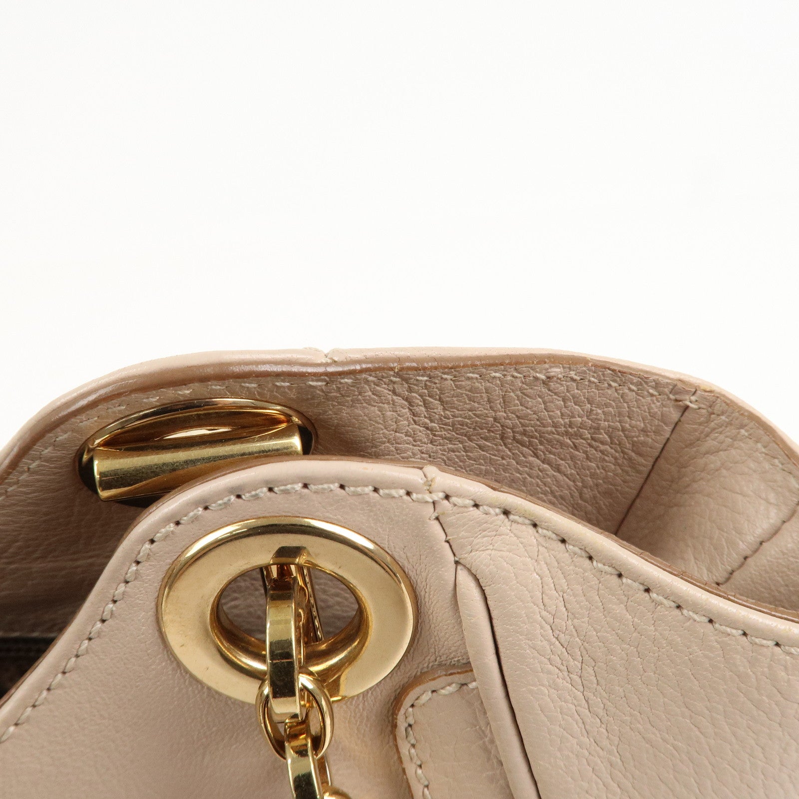 Ferragamo Leather Shoulder Bag Hand Bag Pink Beige Gold
