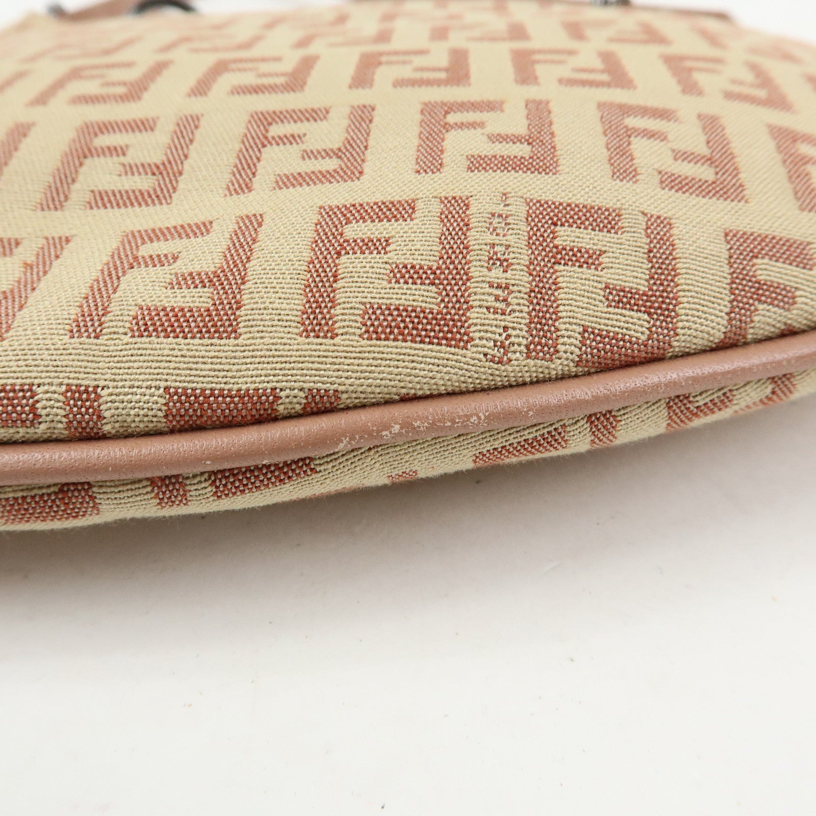 FENDI Zucchino Canvas Leather Hand Bag Beige Pink 8BR248