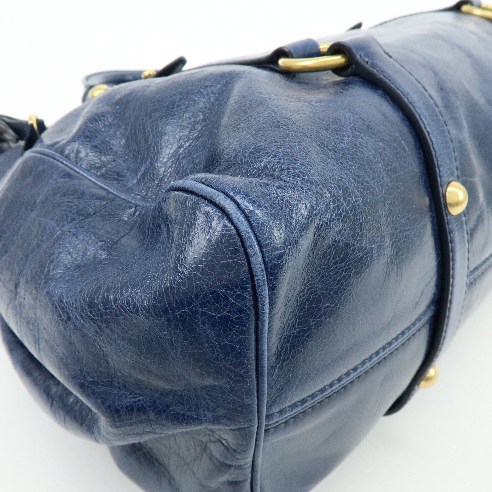 MIU MIU Side Ribbon Large Leather 2Way Bag Shoulder Bag Navy RT0365
