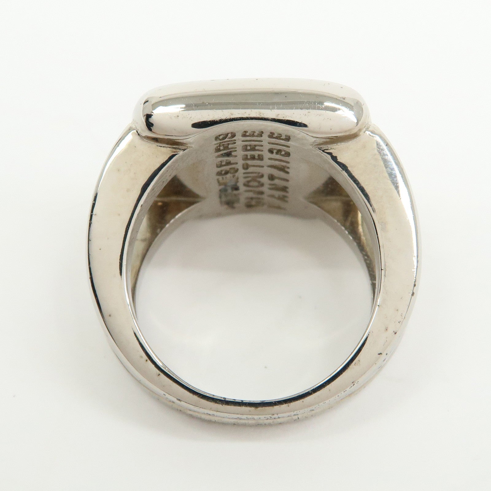 HERMES Sellier Corozo Metal Shell Ring Silver US5.5 EU51