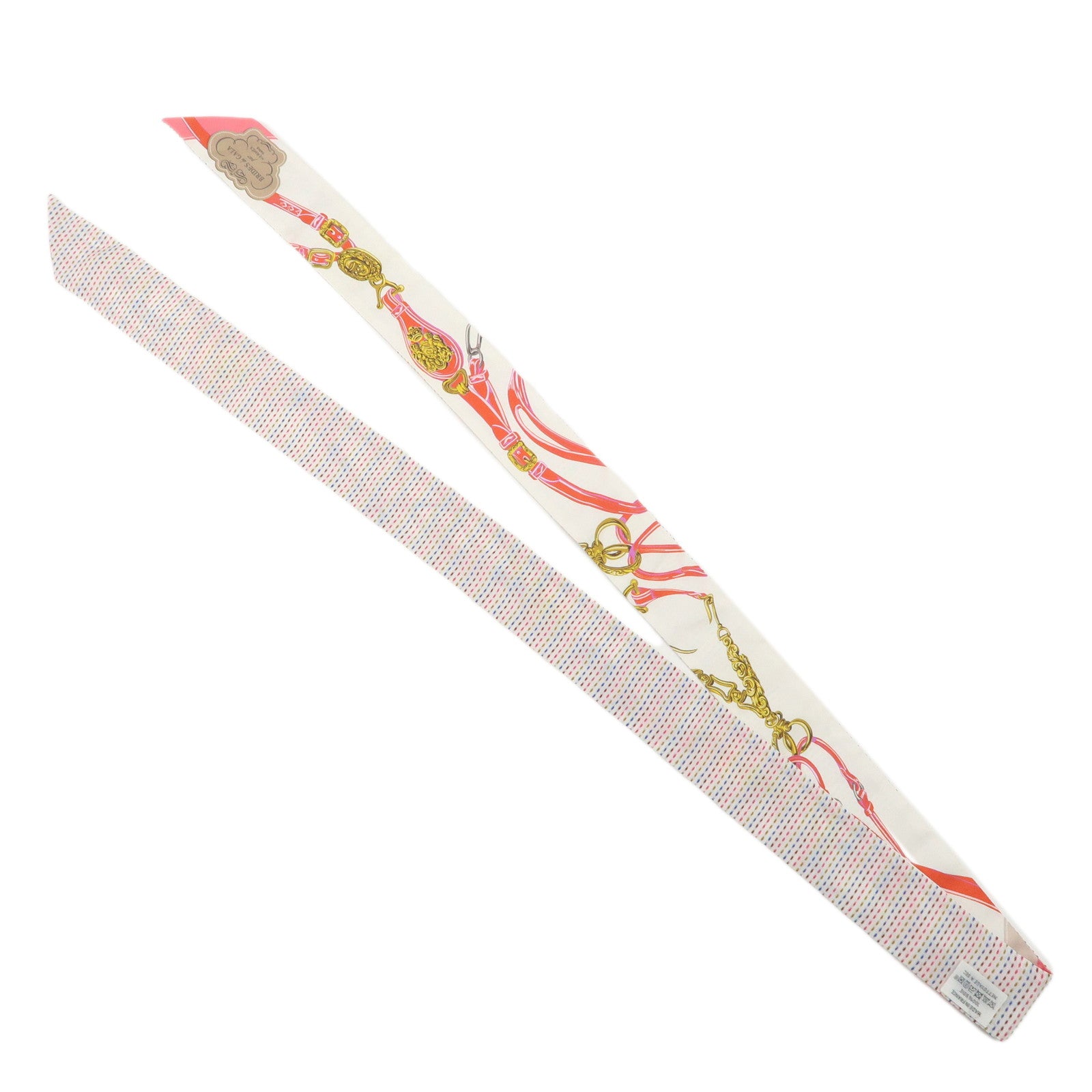 HERMES Twilly Silk 100％ Scarf BRIDES de GALA White Multicolor