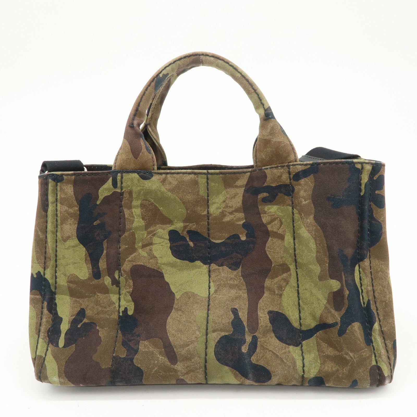 PRADA Logo Canapa Canvas 2Way Hand Bag Camouflage Khaki B2642B