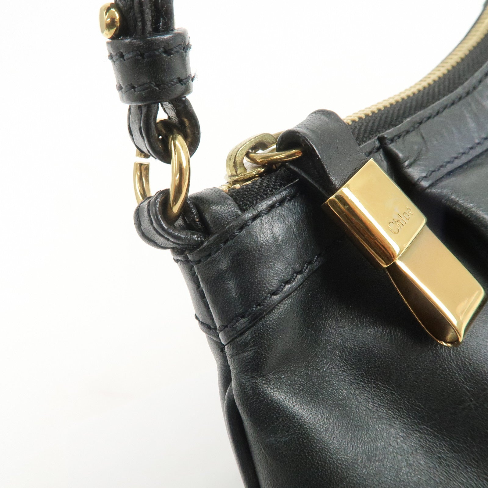 Chloe Victoria Leather 2Way Bag Hand Bag Shoulder Bag Black