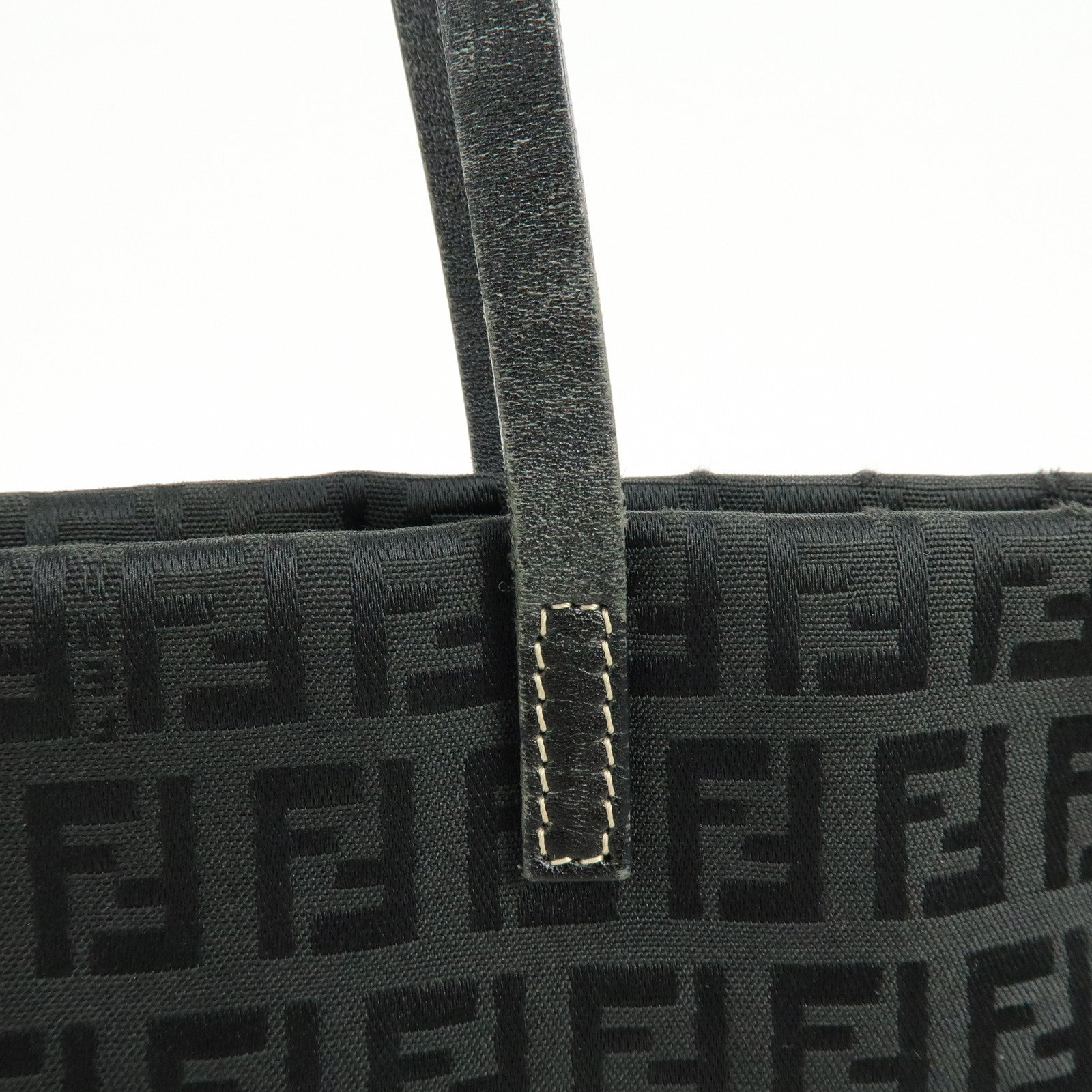FENDI Zucchino Jacquard Canvas Leather Tote Bag Shoulder Bag 8BH025