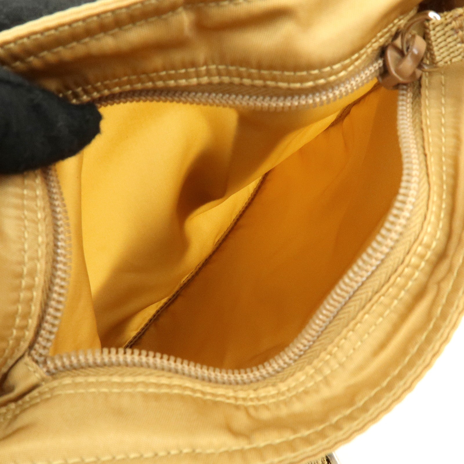PRADA Triangle Logo Nylon Leather Shoulder Bag Beige B7372