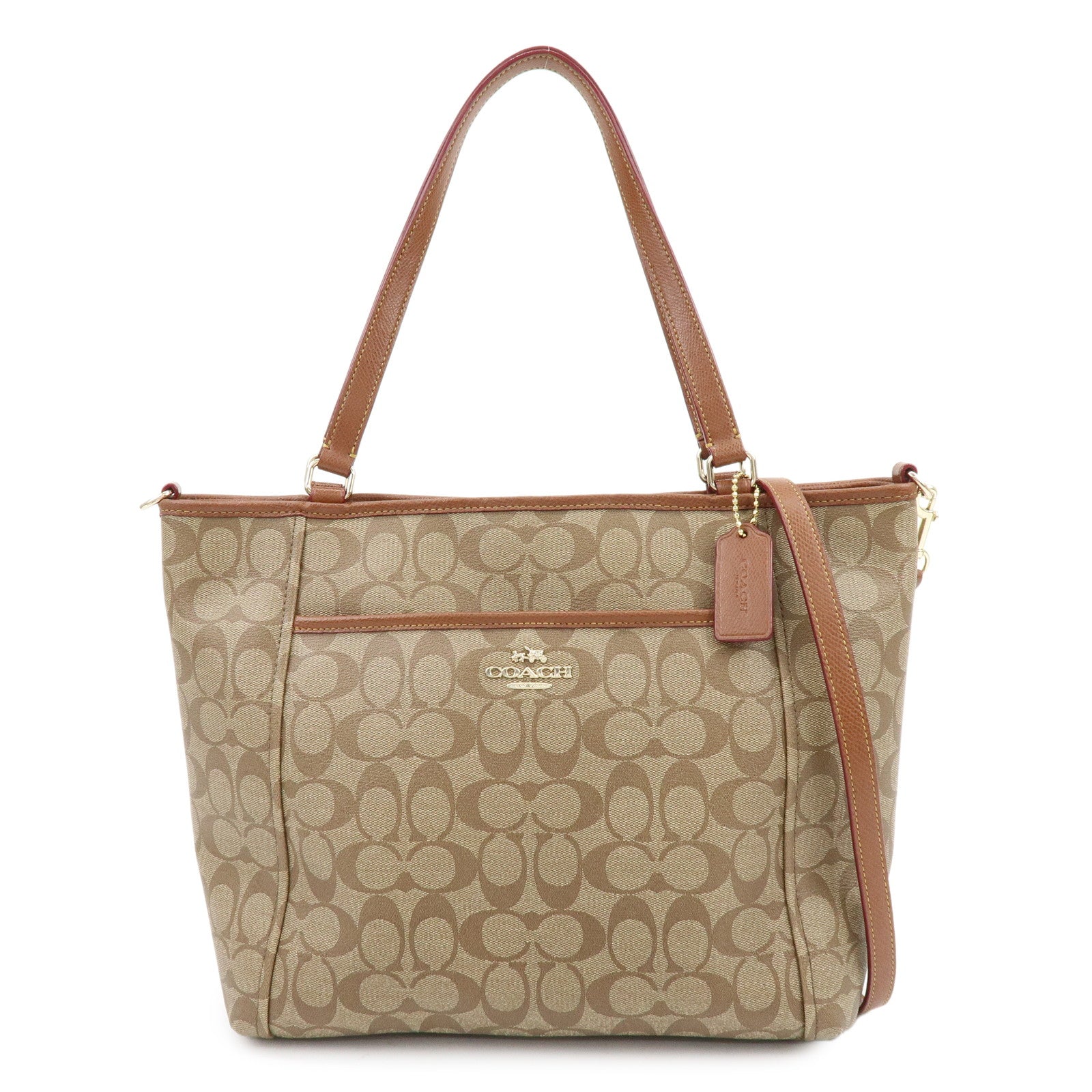 COACH Signature PVC Leather 2Way Shoulder Bag Tote Bag Beige Brown