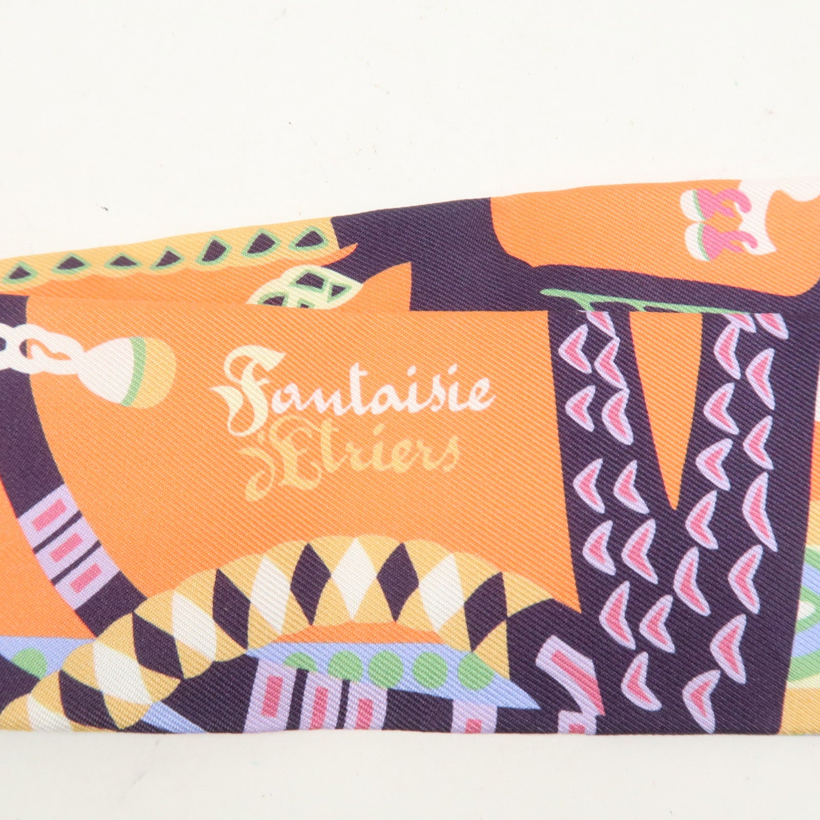 HERMES Twilly Silk 100% Scarf Fantaisie d'Etriers Orange Blue
