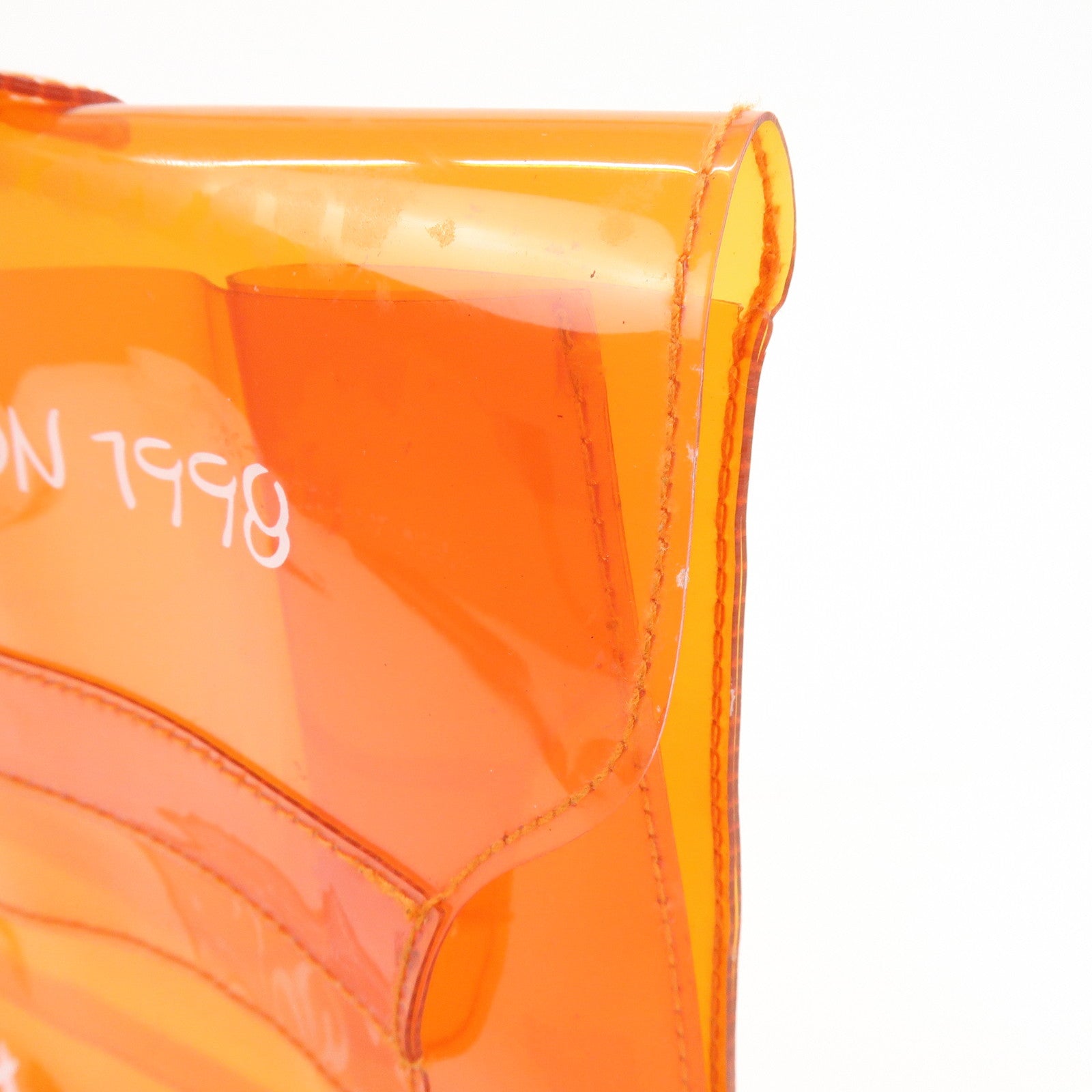 HERMES Kelly Vinyl Hand Bag Clear Orange
