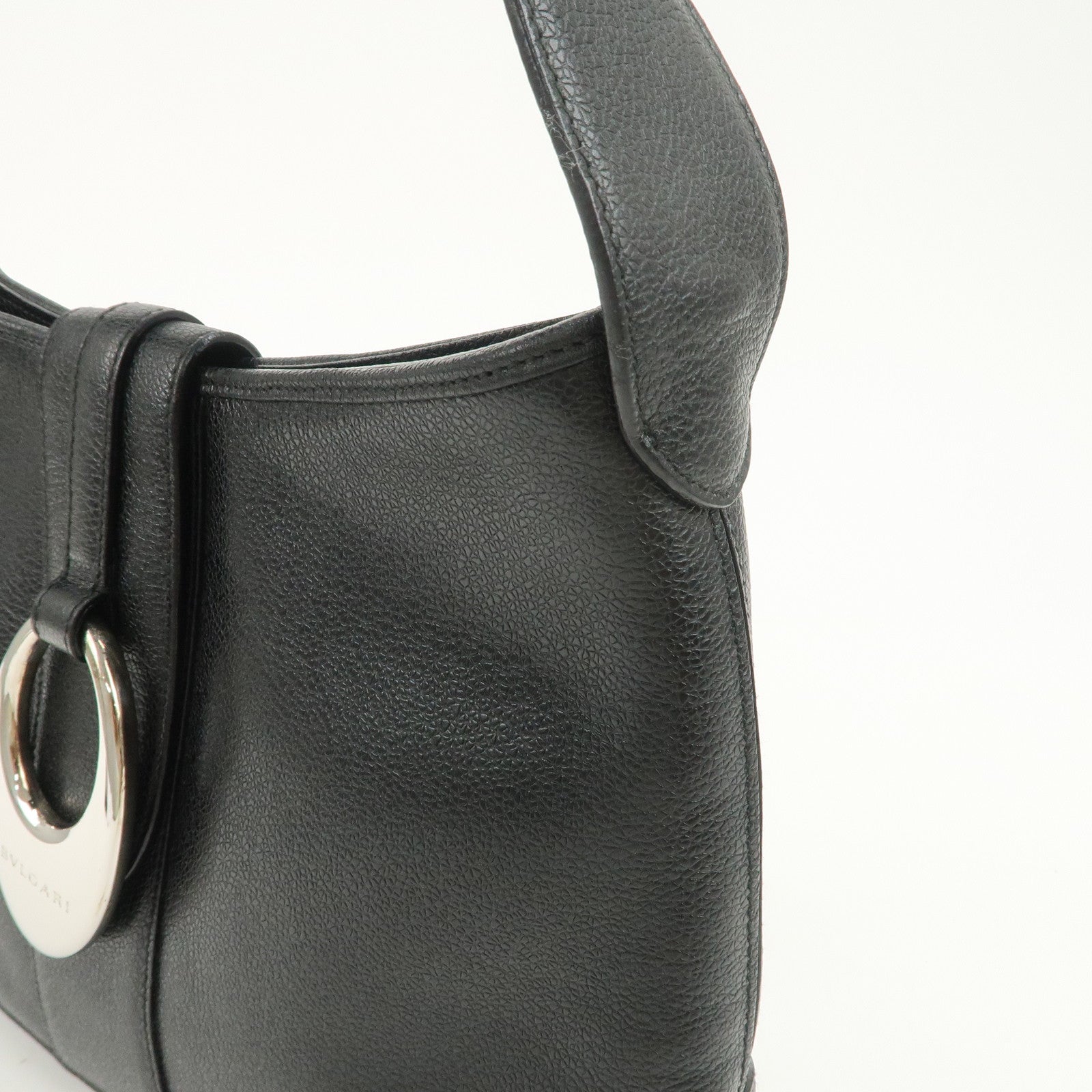 BVLGARI Logo Leather Shoulder Bag Hand Bag Black