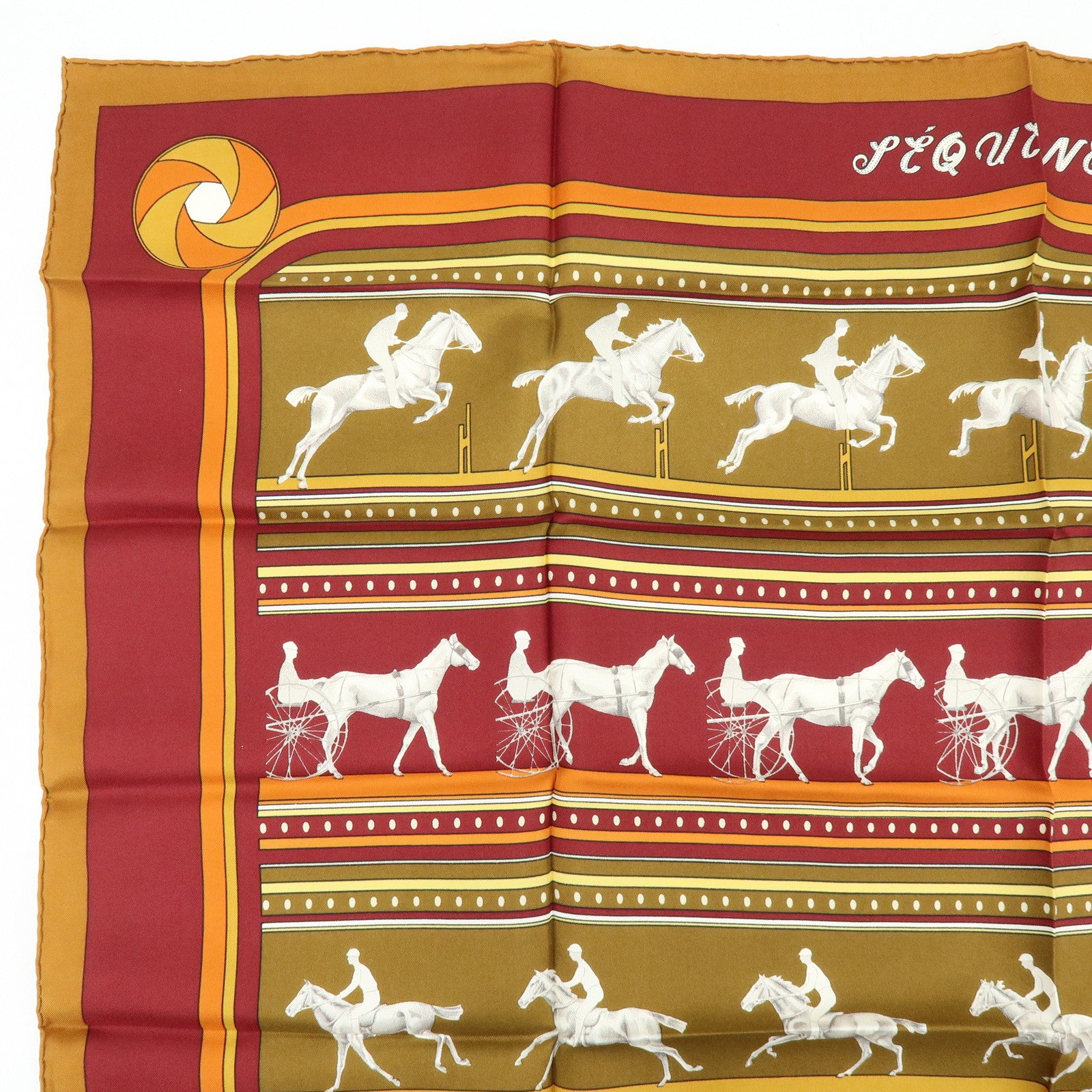 HERMES Carre 90 Silk 100% Scarf SEQUENCES Horse Print Brown