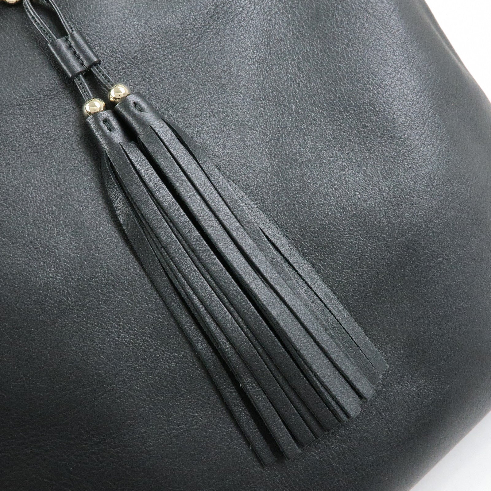 GUCCI Horsebit Leather Tassel Tote Bag Shoulder Bag Black 297006