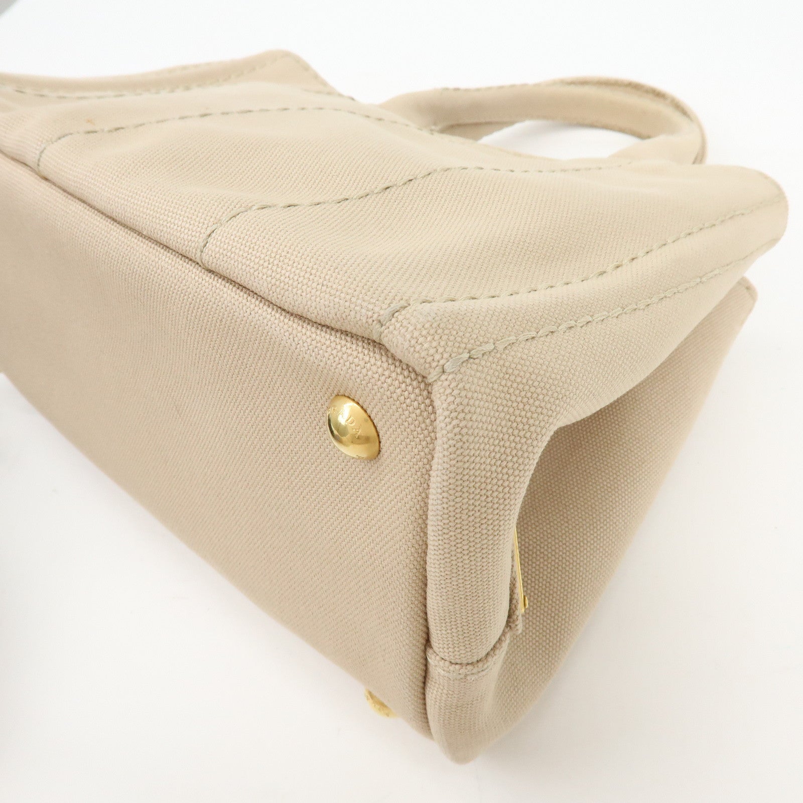 PRADA Logo Canapa Mini Canvas 2Way Bag Hand Bag Beige 1BG439