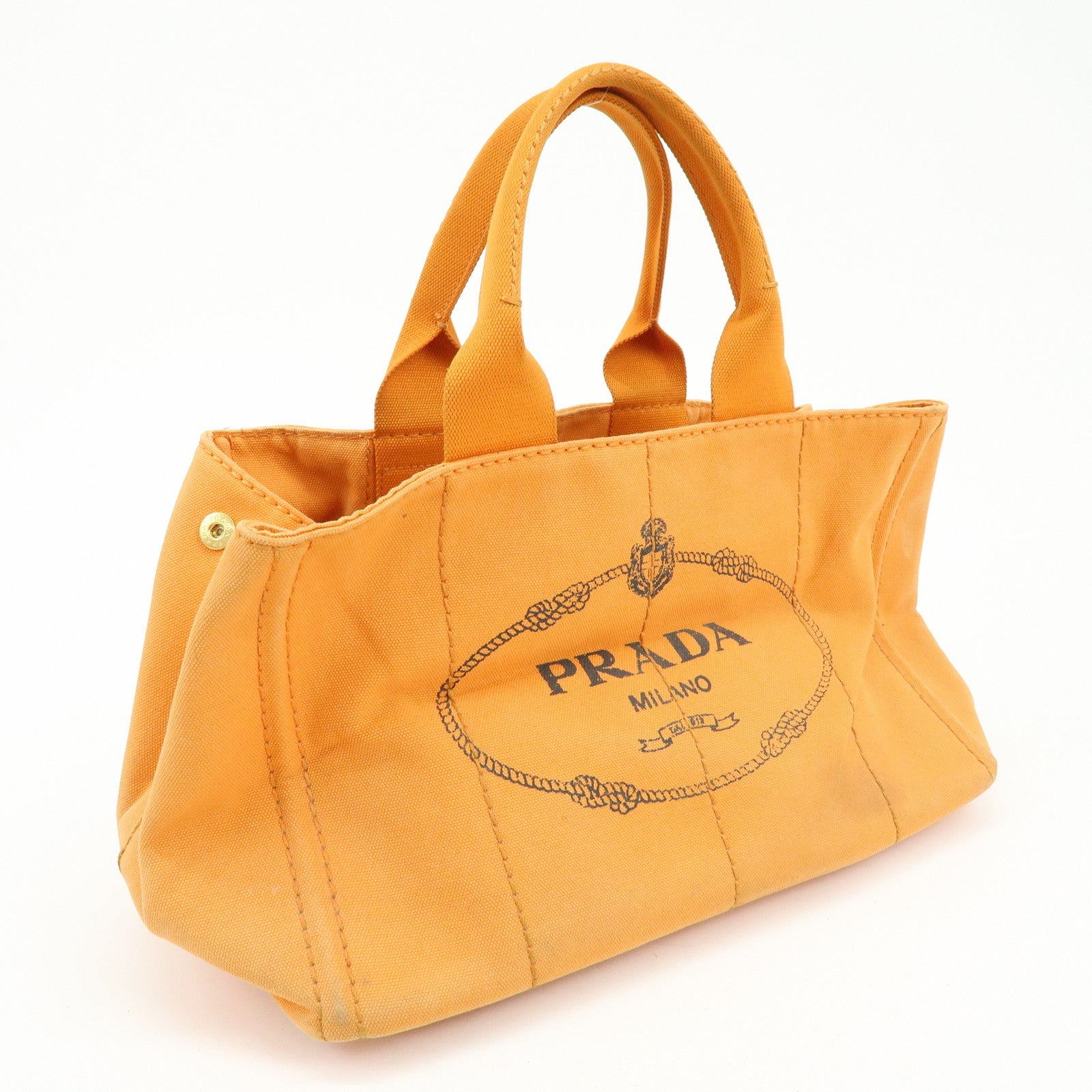 PRADA Canapa Canvas Tote Bag Hand Bag M Size Orange BN1877