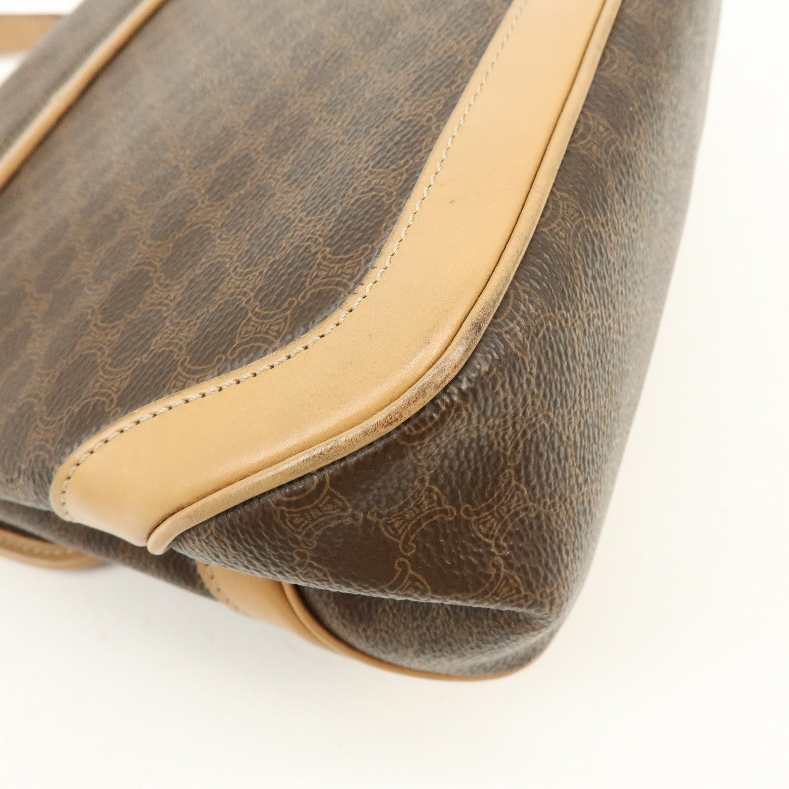 CELINE Macadam PVC Leather Hand Bag Brown Beige
