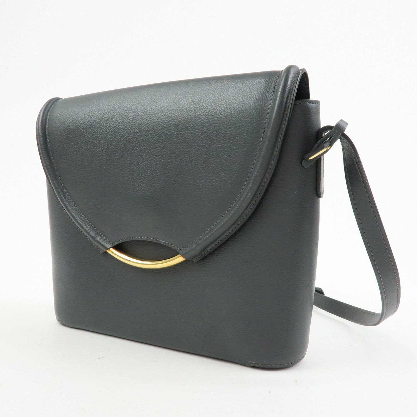 DELVAUX Calf Leather Shoulder Bag Crossbody Bag Eclair Gray