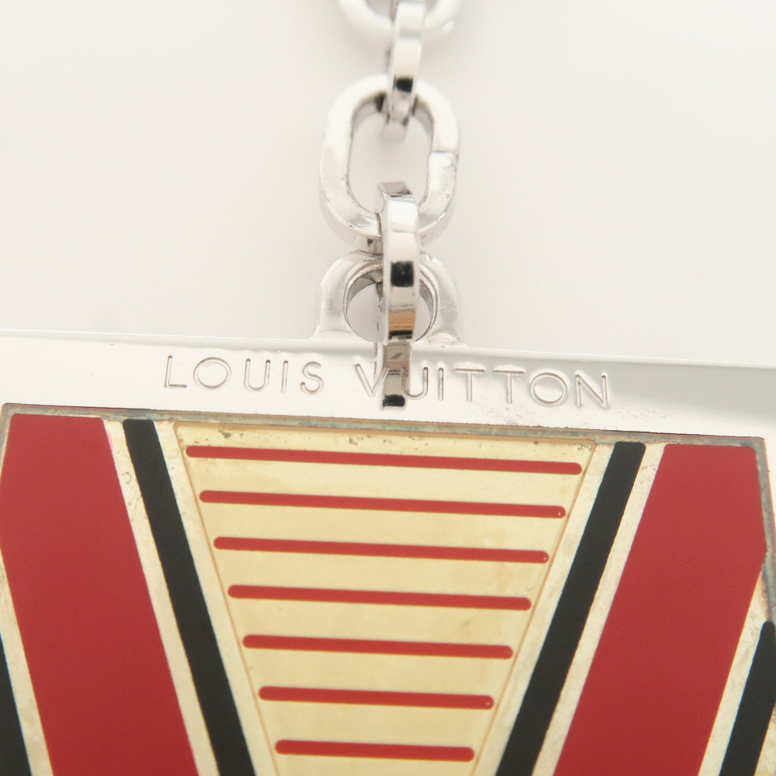 Louis Vuitton Logo Plate Metal Bag Charm Key Chain Silver M65367