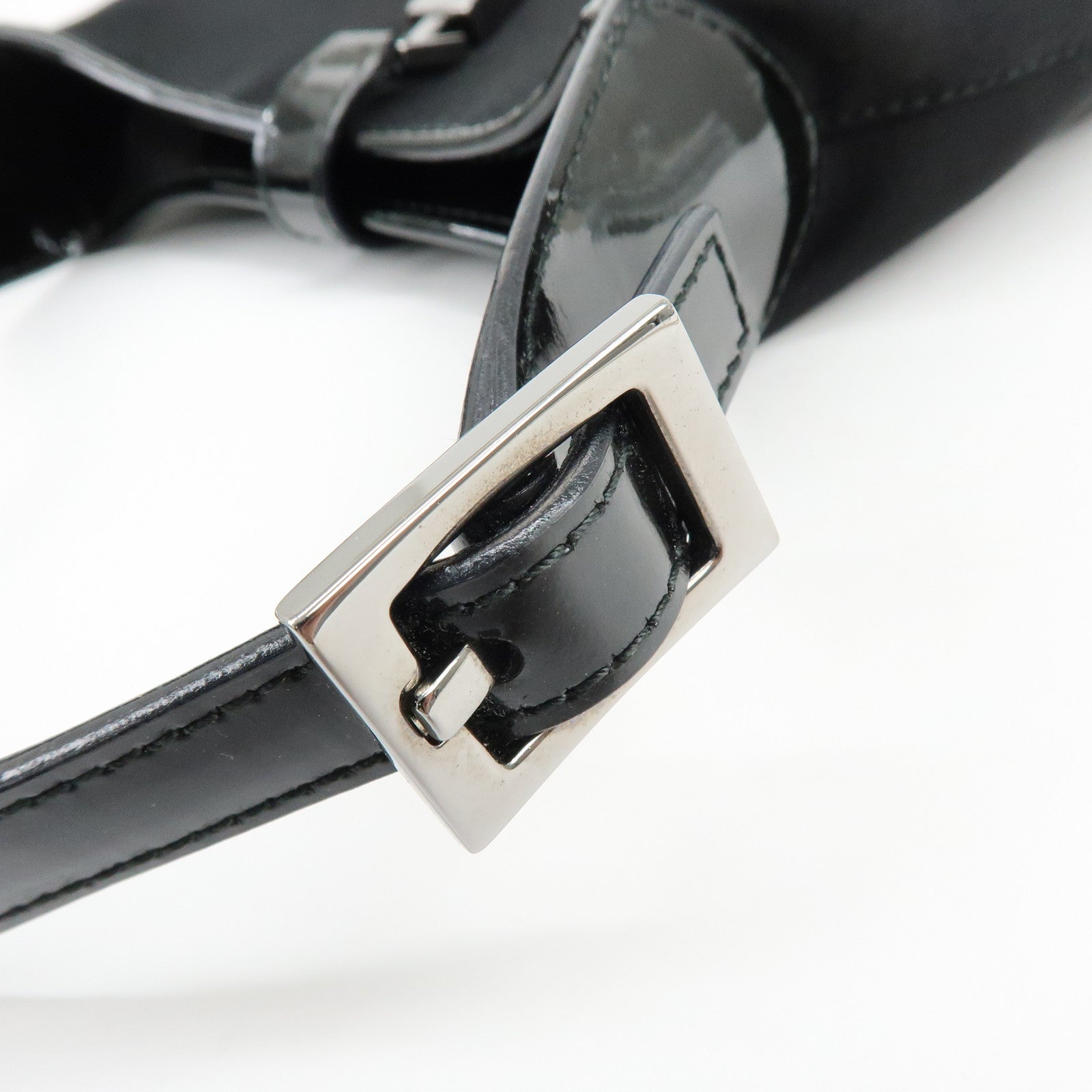 GUCCI Jackie Nylon Patent Leather Hand Bag Black 005・0775
