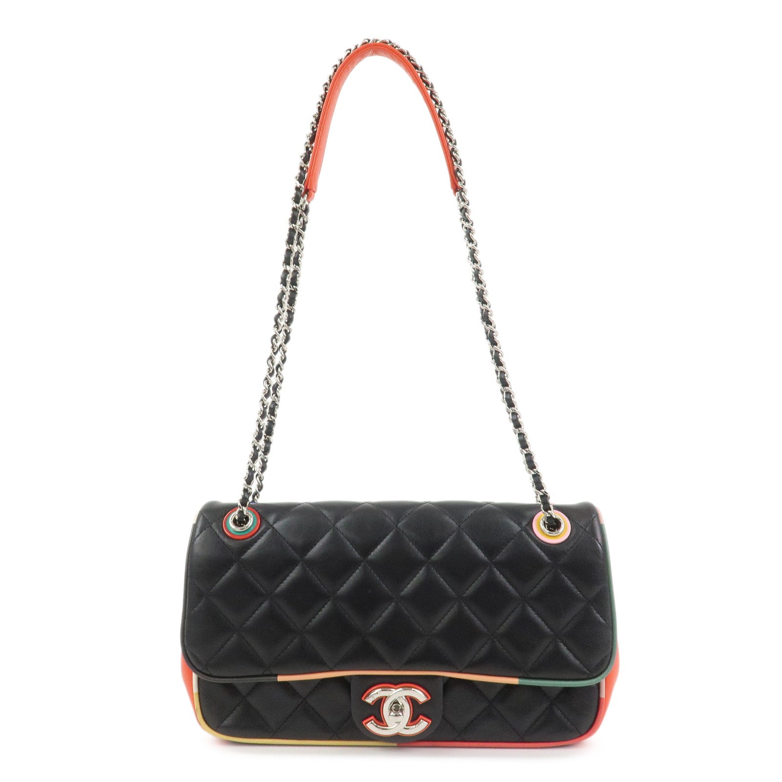 CHANEL Matelasse COCO Mark Lamb Skin Shoulder Bag Multicolor A93691