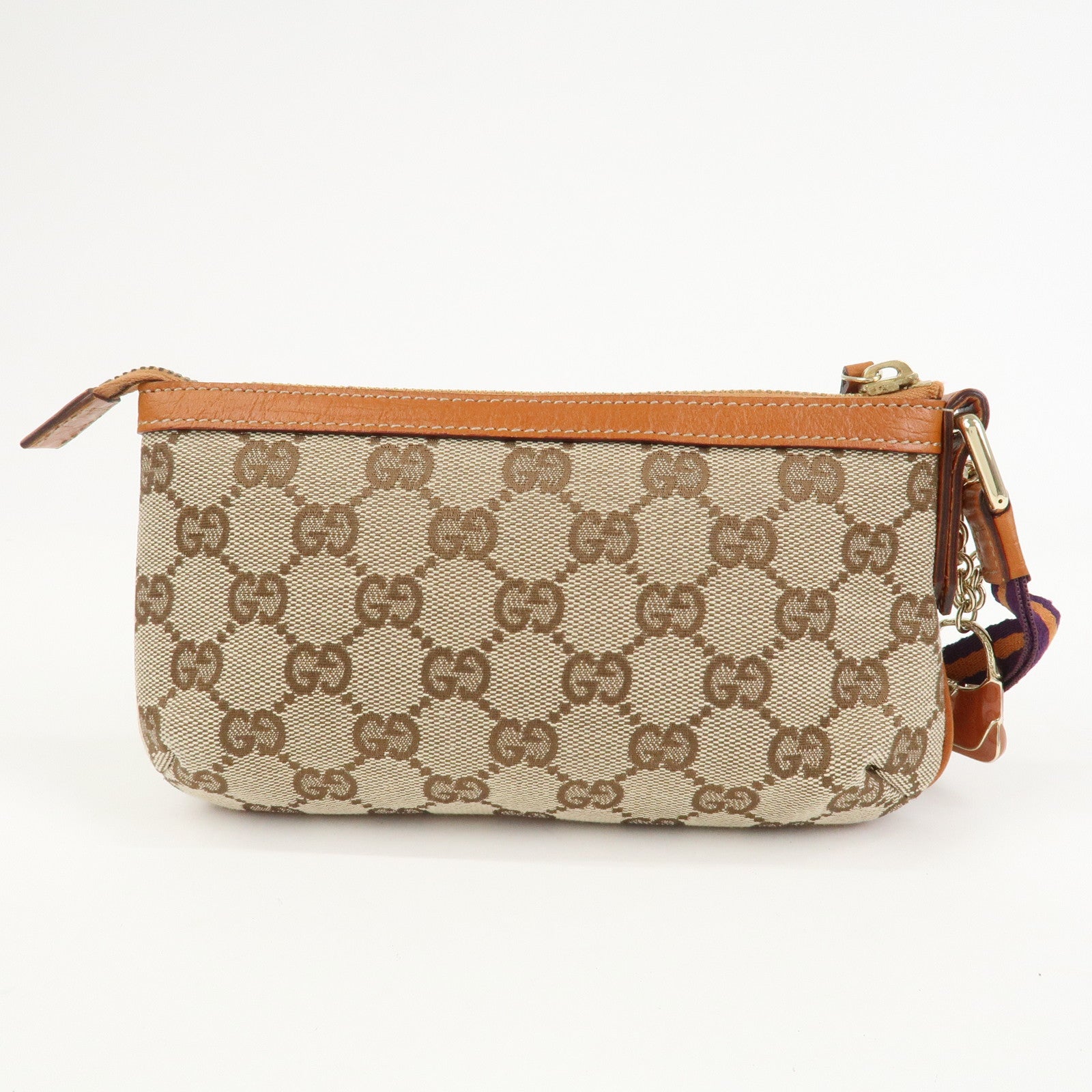 GUCCI Sherry GG Canvas Leather Pouch Cosmetic Pouch Brown 152507