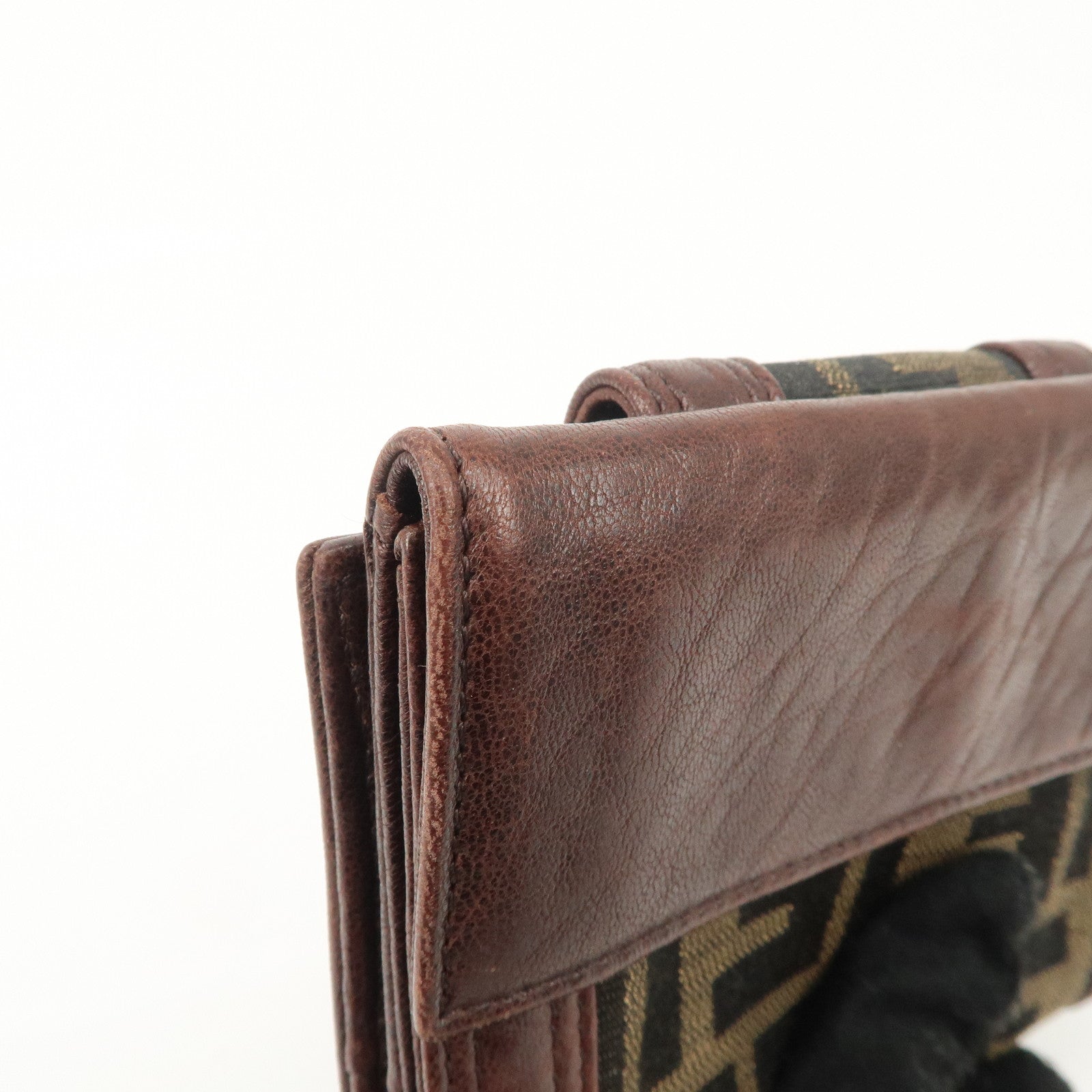 FENDI Zucca Leather Canvas W Hook Bi-fold Wallet  Dark Brown 8M0160 Used