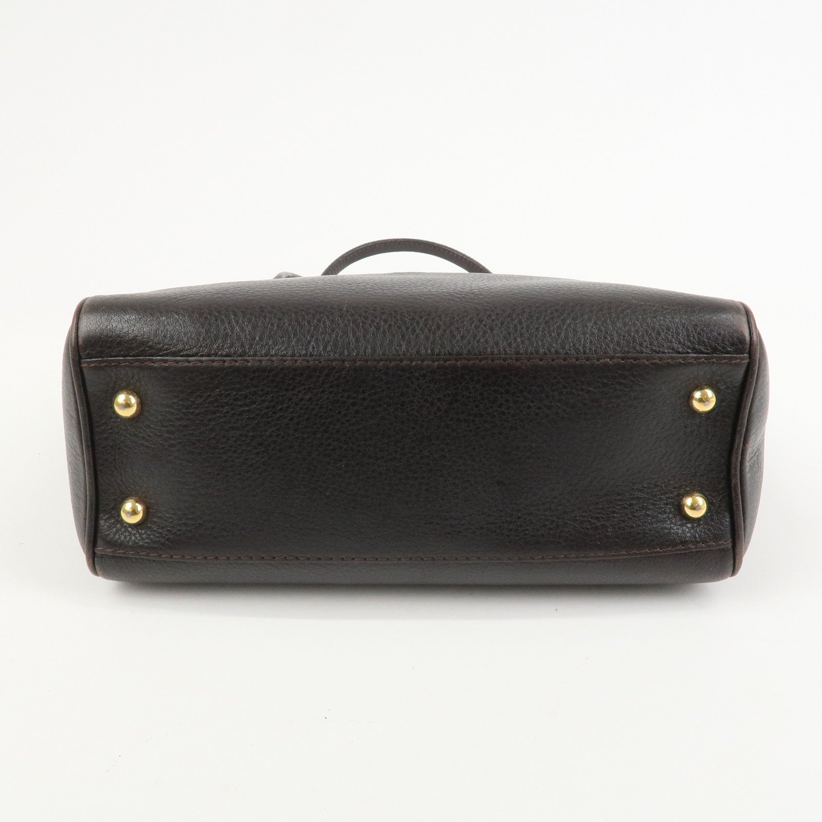 LOEWE Heritage Logo Leather Hand Bag Tote Bag Dark Brown