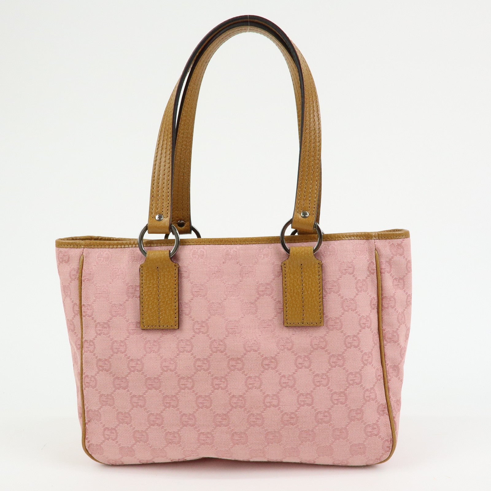 GUCCI GG Canvas Leather Tote Bag Hand Bag Pink Light Brown 113019