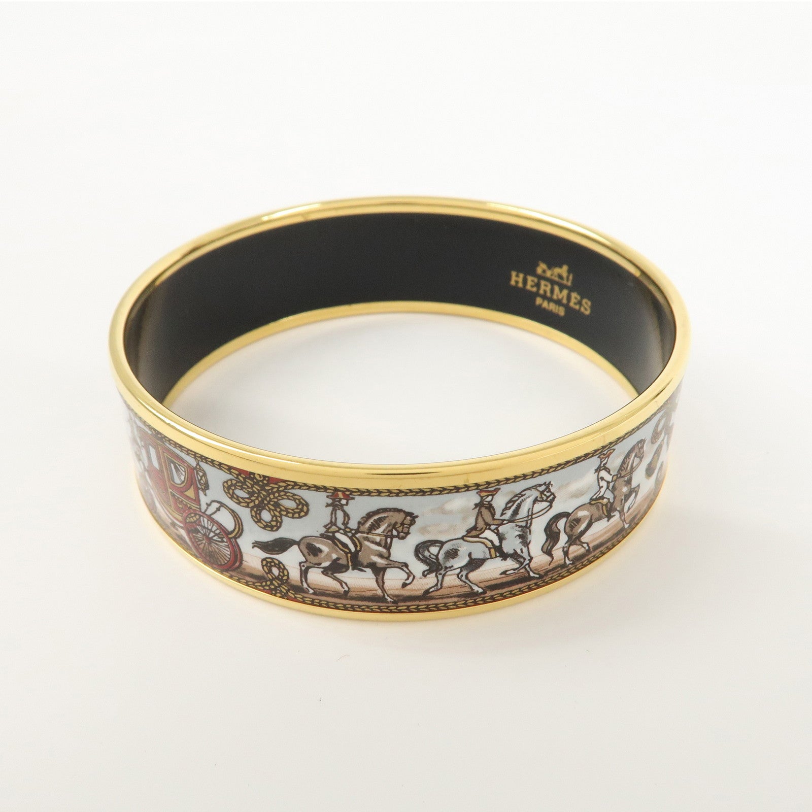 HERMES Email GM Bangle Plated Bracelet Gold Brown