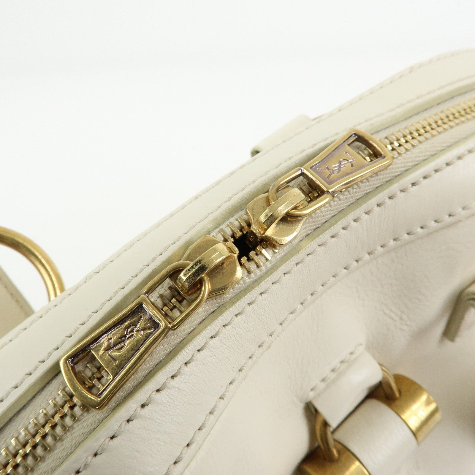 SAINT LAURENT PARIS Muse Y Line Leather Hand Bag Ivory 156465