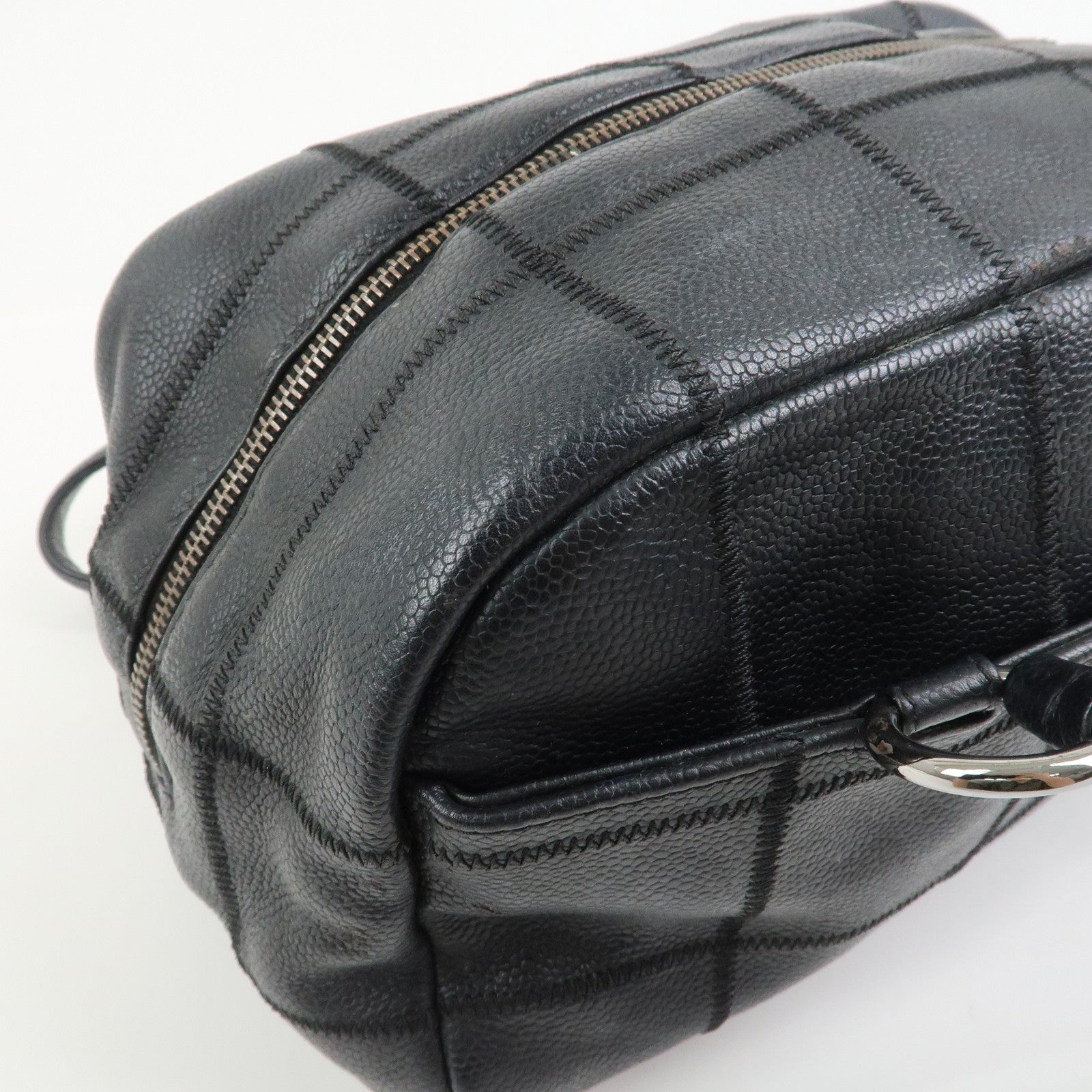 CHANEL Chocolate Bar Caviarskin Boston Bag Hand Bag Black A28023
