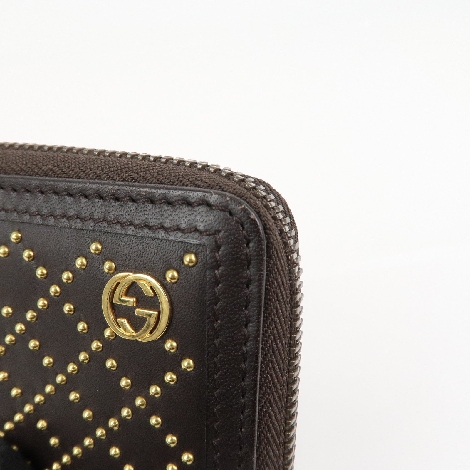 GUCCI Diamante Leather Coin Case Coin Wallet Brown Gold 337689