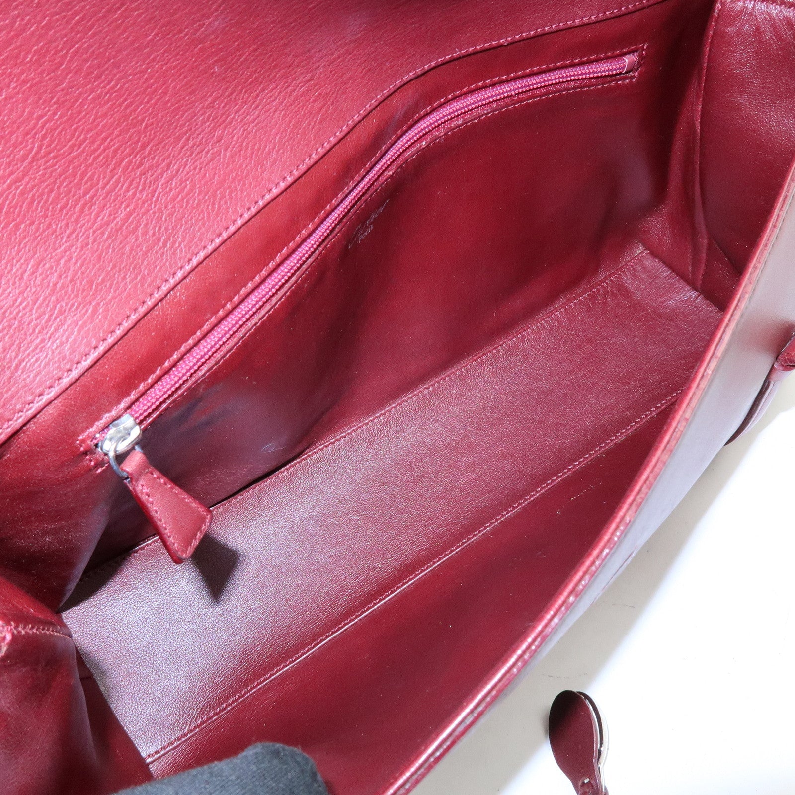 Cartier Cabochon Leather Hand Bag Tote Bag Wine Red