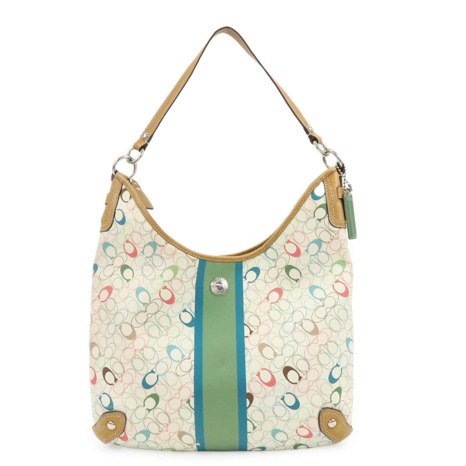 COACH Signature PVC Leather Shoulder Bag Hand Bag White Green