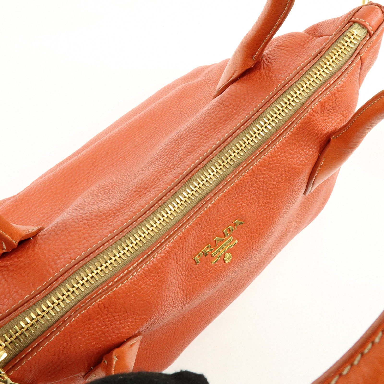 PRADA Logo Leather 2Way Bag Hand Bag Shoulder Bag Orange