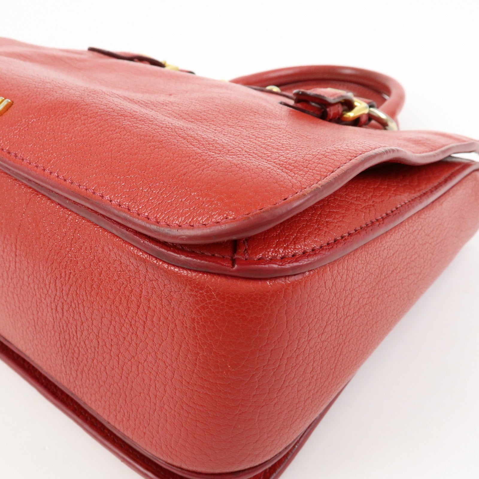 MIU MIU Madras Leather 2Way Bag Hand Bag Shoulder Bag Red