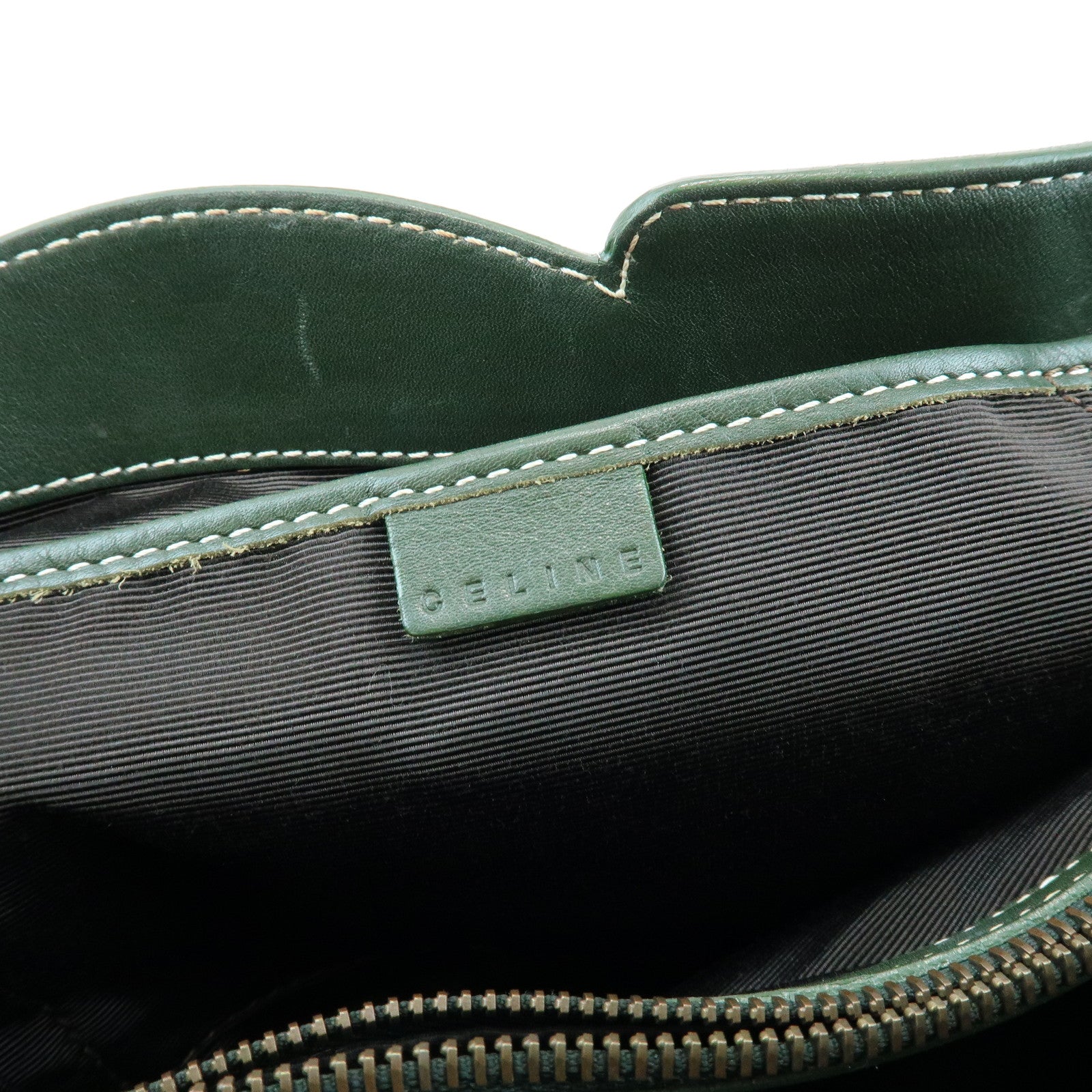 CELINE Boogie Bag Leather Hand Bag Tote Bag Dark Green